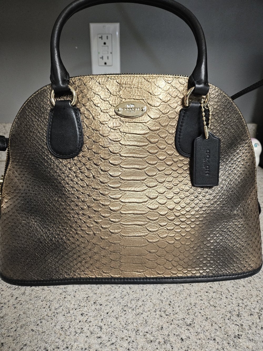COACH CORA DOMED SNAKEPRINT SATCHEL CROSSBODY BAG GOLD - Picture 7 of 13